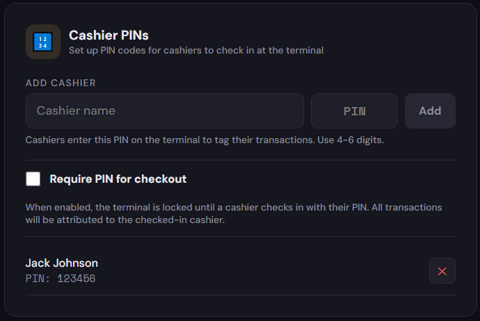 Create Cashier PINs